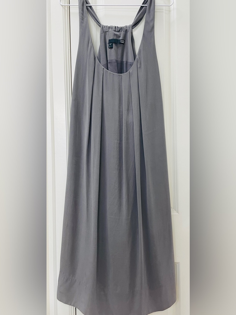 Eileen Fisher 100% Silk Charcoal Grey Draped Midi Dress M Bemberg Lined - Picture 2 of 6